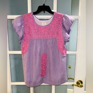J. Marie Embroidered Pink and Purple Women's Blouse